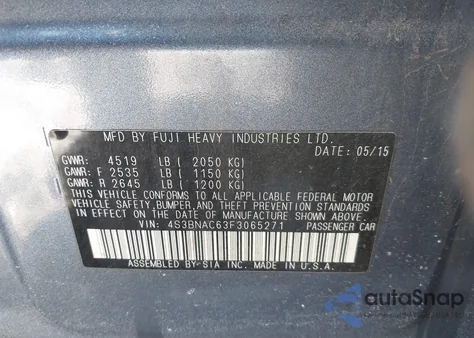 2015 Subaru Legacy 2.5I Premium из США, поврежденный, VIN 4S3BNAC63F3065271